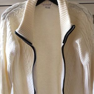 Cream Sweater with Full Zipper